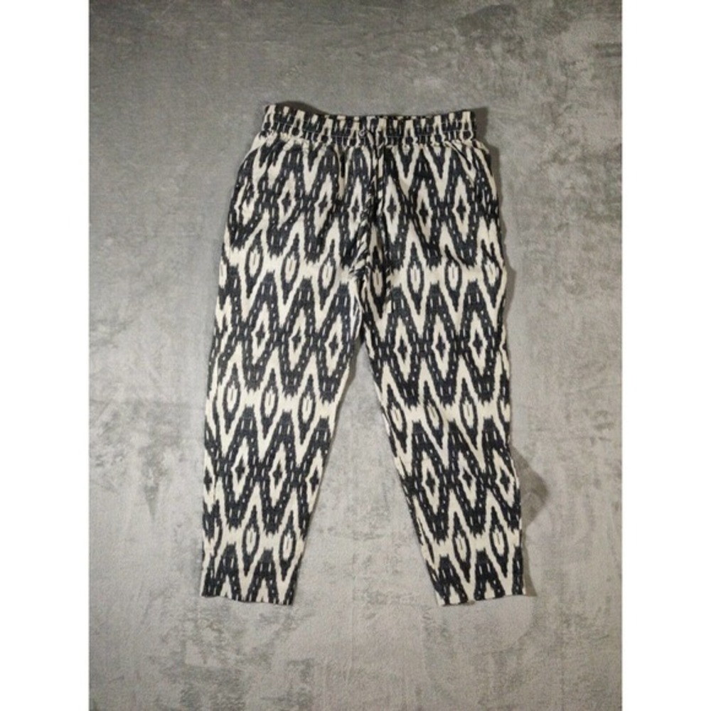 J. Crew Womens‎ 2 Black Argyle Linen Blend Straight Leg Pants Stretch Waistband